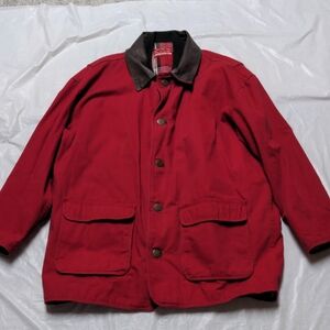 Marlboro County Store Vintage Red Barn Chore Jacket Leather Collar Zip Out Liner